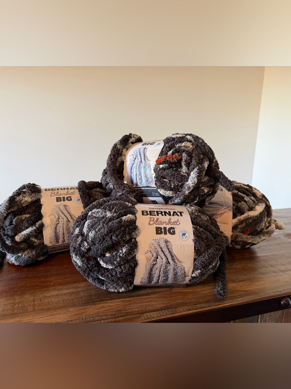 Bernat® Blanket Big™ Yarn Charcoal Gray with Light Gray Accents